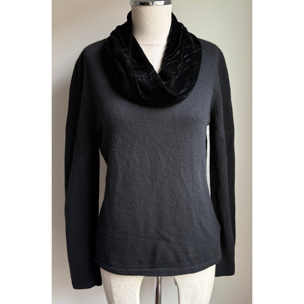 Lauren Ralph Lauren Black Wool Cashmere Silk Cowl Neck Sweater L